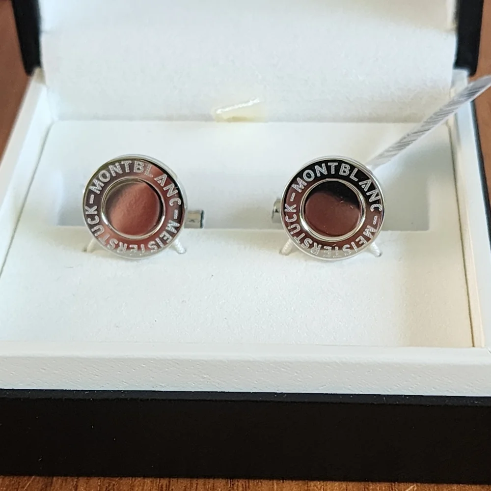 $350 100% Auth Montblanc Round Cufflinks Stainless Steel MST 90 Yrs